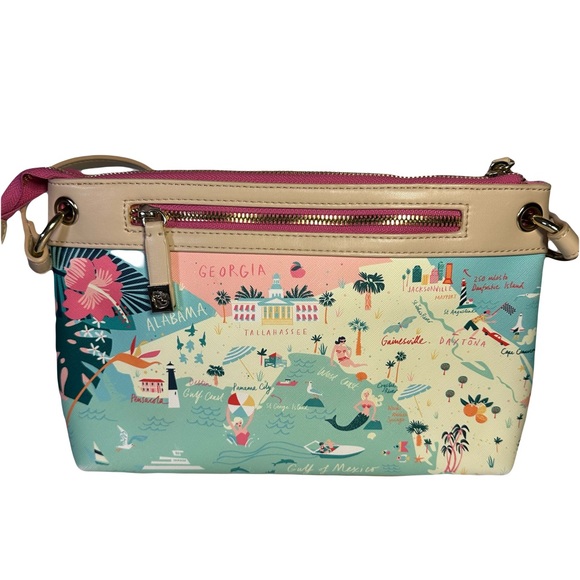 Spartina 449 Florida Map Crossbody Bag - Tan and Blue - Picture 4 of 6